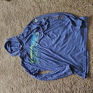 Outer Banks, NC, blue long sleeved, hooded Tshirt material, size M
